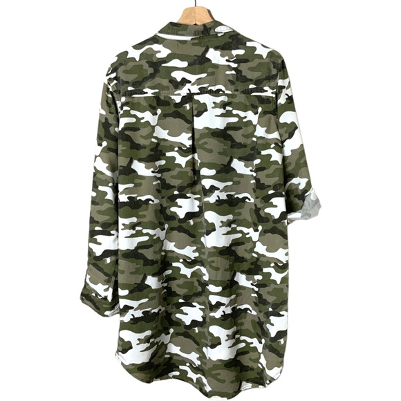 ANTHROPOLOGIE STANDARD GRACE Popover Camo Mini Dress / Tunic Roll Tab Sleeves XL - Picture 2 of 9
